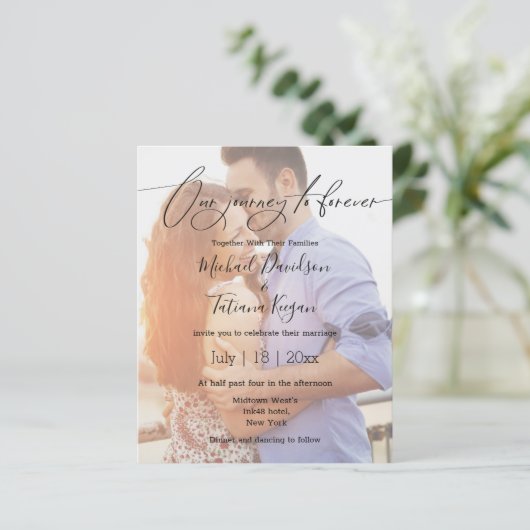 Whimsical Script, Overlay Foto Hochzeitseinladung (Stehend Vorderseite)