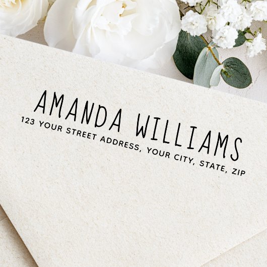 Whimsical script return address permastempel