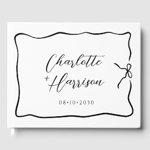 Whimsical Script Ribbon Border Wedding Gästebuch