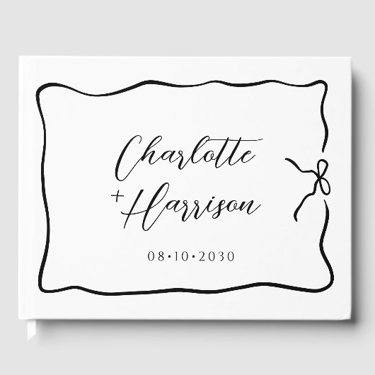 Whimsical Script Ribbon Border Wedding Gästebuch (Vorderseite)