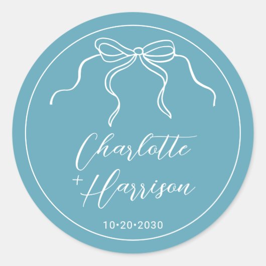 Whimsical Script Ribbon Border Wedding Runder Aufkleber (Vorderseite)