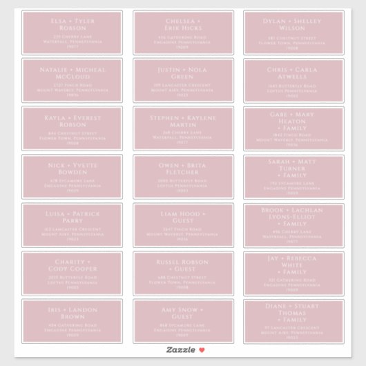 Whimsical Script-Rose Wedding Guest Address Labels (Blatt)