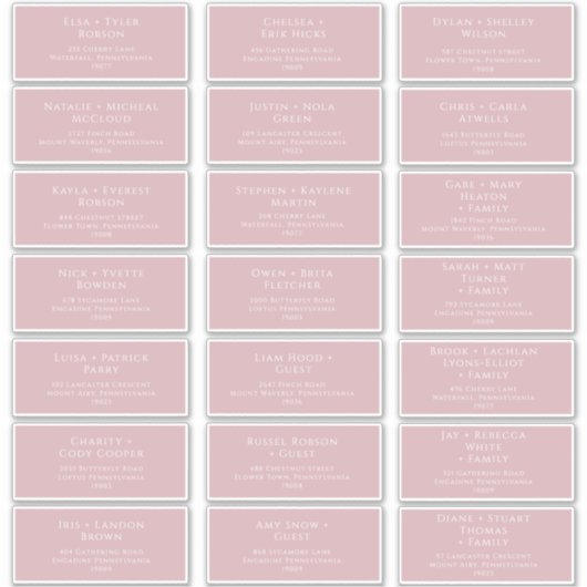Whimsical Script-Rose Wedding Guest Address Labels (Vorderseite)