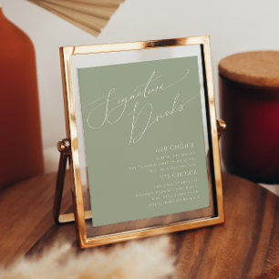 Whimsical Script Sage Green Signature Drinks unter Poster
