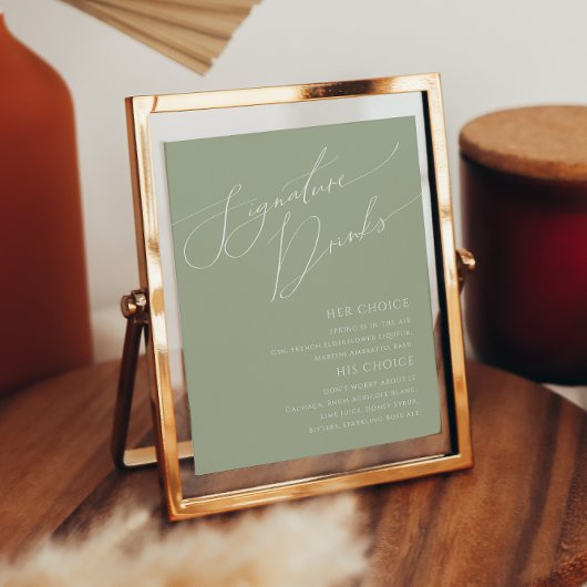 Whimsical Script Sage Green Signature Drinks unter Poster