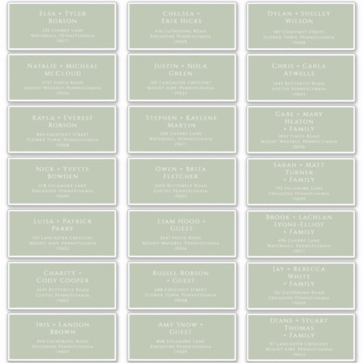 Whimsical Script Sage Wedding Guest Address Labels (Vorderseite)
