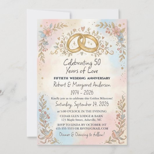 Whimsical Script Simple 50th Wedding Anniversary Einladung (Vorderseite)