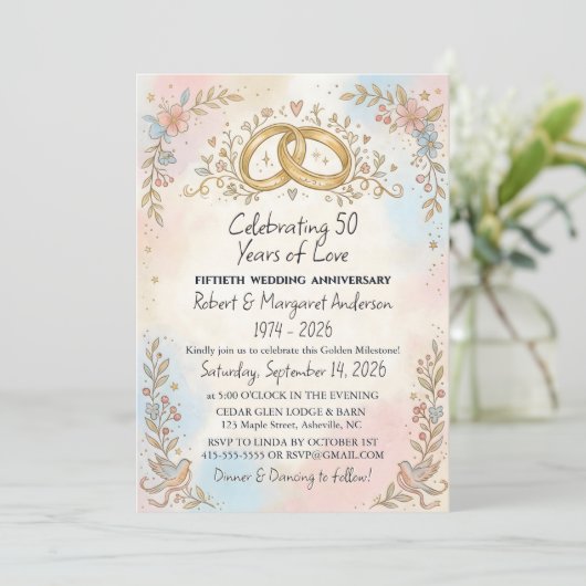 Whimsical Script Simple 50th Wedding Anniversary Einladung (Stehend Vorderseite)