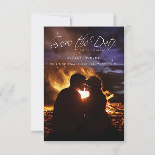 Whimsical Script Typografie Hochzeit Foto Verlobt Save The Date (Vorderseite)