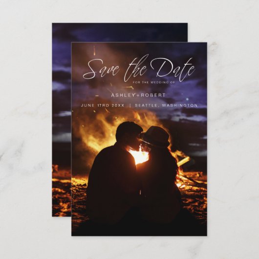 Whimsical Script Typografie Hochzeit Foto Verlobt Save The Date (Vorne/Hinten)