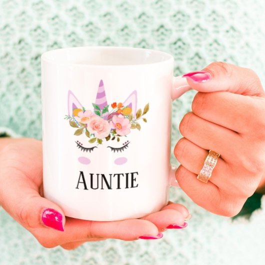 Whimsical script unicorn floral  auntie kaffeetasse