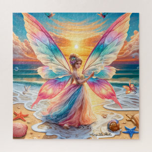 Whimsical Sea Fairy bei Ocean Sunset Puzzle