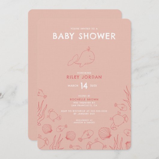 Whimsical Sea Themed Kinderdusche Einladung (Vorne/Hinten)