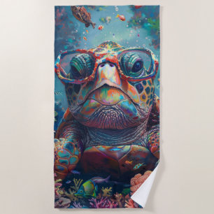 Whimsical Sea Turtle Underwater Scene Bright Color Strandtuch