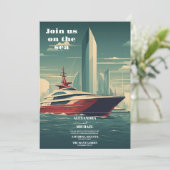 Whimsical Seascape Cruise Palm Wedding Einladung (Stehend Vorderseite)