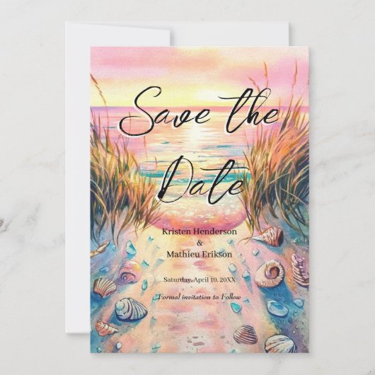 Whimsical Seashells Beach Wedding Save The Date (Vorderseite)