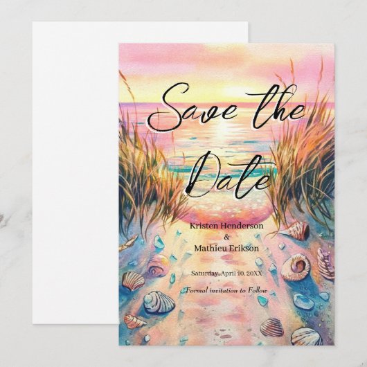 Whimsical Seashells Beach Wedding Save The Date (Vorne/Hinten)