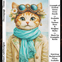  Whimsical Seaside Steampunk Cat FE8 Decoupage Seidenpapier