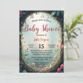 Whimsical Secret Garden Floral Baby Dusche Einladung (Stehend Vorderseite)