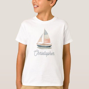 Whimsical Segelboot Urlaub Individuelle Name Kinde T-Shirt