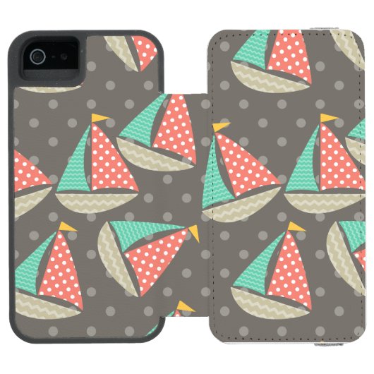 Whimsical Segelboote Incipio iPhone Geldbeutel-Hülle (Folio Geöffnet)