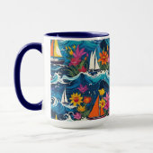 Whimsical Segelboote mit Wellen und Blume Tasse (Links)