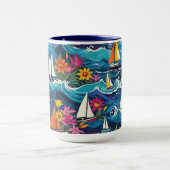 Whimsical Segelboote mit Wellen und Blume Tasse (Zentrum)