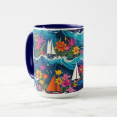 Whimsical Segelboote mit Wellen und Blume Tasse (Vorderseite Links)