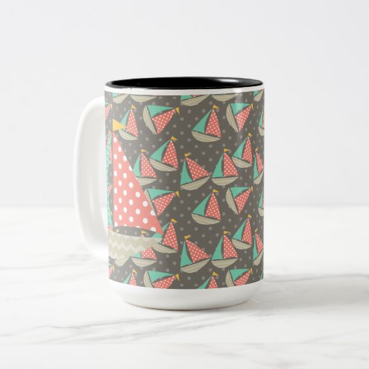 Whimsical Segelboote Zweifarbige Tasse (Vorderseite Links)