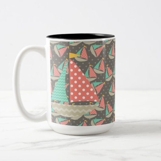 Whimsical Segelboote Zweifarbige Tasse (Links)
