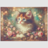 Whimsical Shabby Chic Floral Calico Cat Decoupage Seidenpapier (Vorderseite)