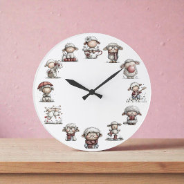 Whimsical Sheep Farm Animal Große Wanduhr