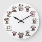 Whimsical Sheep Farm Animal Große Wanduhr (Vorderseite)