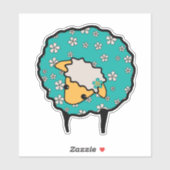 Whimsical Sheep mit blauer Fleece und Blume Aufkleber (Blatt)