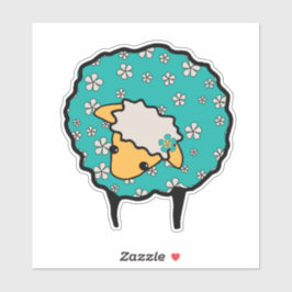 Whimsical Sheep mit blauer Fleece und Blume Aufkleber