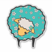 Whimsical Sheep mit blauer Fleece und Blume Aufkleber (Vorderseite)