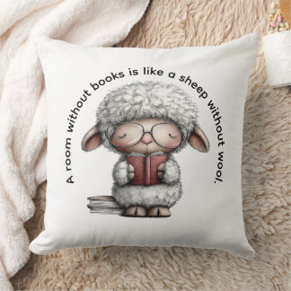 Whimsical Sheep Reading a Book Kissen