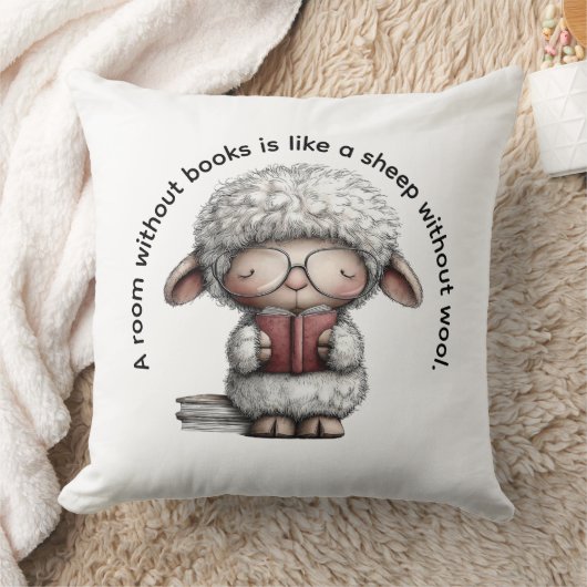 Whimsical Sheep Reading a Book Kissen (Decke)
