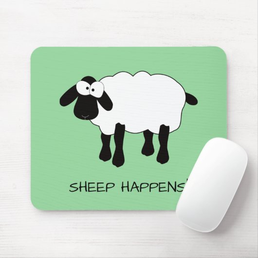 Whimsical Sheep "Sheep Happens" Maus Pad Mousepad (Mit Mouse)