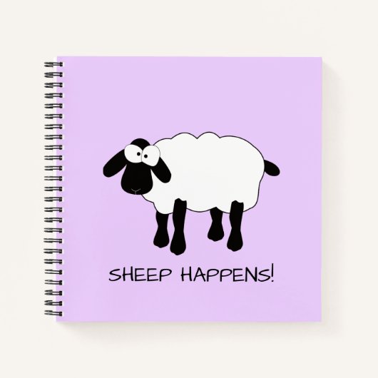 Whimsical Sheep "Sheep Happens" Notebook Notizblock (Vorderseite)