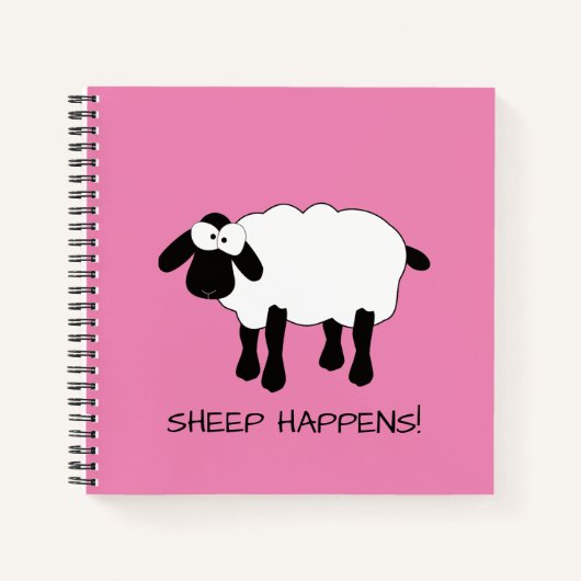 Whimsical Sheep "Sheep Happens" Notebook Notizblock (Vorderseite)