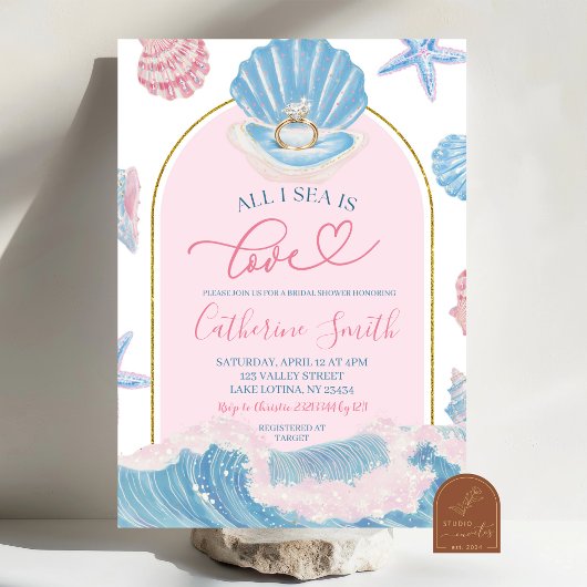 Whimsical Shell All I sea is love bridal shower Einladung