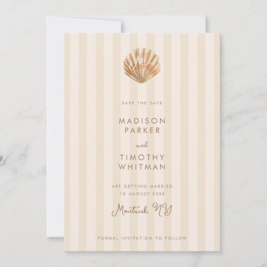 Whimsical Shell Monogram Coastal Wedding Save The Date (Vorderseite)