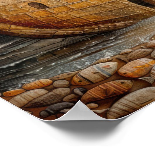 Whimsical Ship Folk Art Ölgemälde Poster (Ecke)