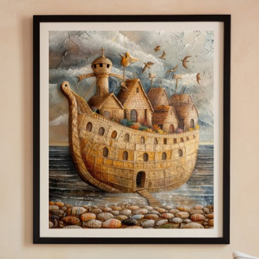 Whimsical Ship Folk Art Ölgemälde Poster