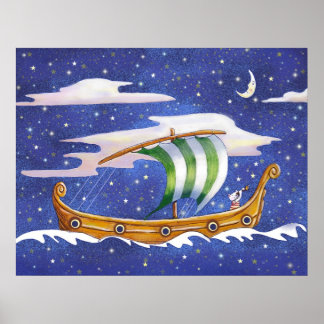 Whimsical Ship in Space Poster