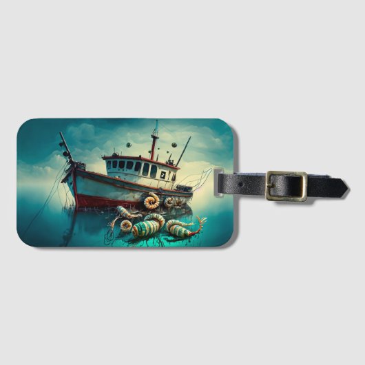 Whimsical Shrimp Boat and Shrimp License Plate Gepäckanhänger (Vorderseite (Horizontal))