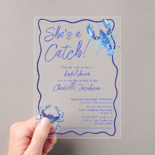 Whimsical Sie ist ein Catch Blue Coastal Brautpart Acryleinladungen