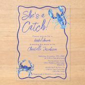 Whimsical Sie ist ein Catch Blue Coastal Brautpart Acryleinladungen (Vorderseite)