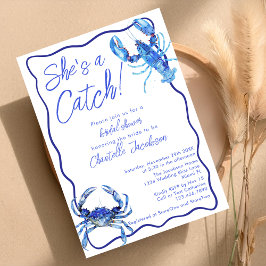 Whimsical Sie ist ein Catch Blue Coastal Brautpart Einladung